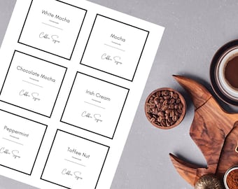 Printable Coffee Syrup Labels, Custom Coffee Syrup Labels, 4 Label Sizes, Editable Labels, Printable Label Set, Coffee Bar Template Bundle