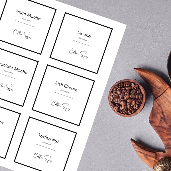 Printable Coffee Syrup Labels, Custom Coffee Syrup Labels, 4 Label Sizes, Editable Labels, Printable Label Set, Coffee Bar Template Bundle