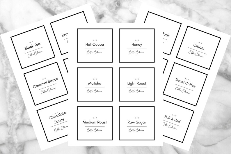 Printable Coffee Bar Labels, Customizable Labels, 5 Label Sizes