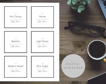 Customizable Labels, 5 Label Sizes, Editable Labels, Printable Label Package,Printable Coffee Bar Labels, Coffee Shop Label Template Bundle