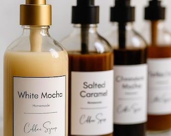 Printable Coffee Syrup Labels: 5 Sizes, Mystic Design (Editable Template Bundle)