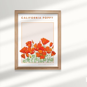 California state flower poster, California poppies artwork, orange poppy print, modern wall art, living room wall art