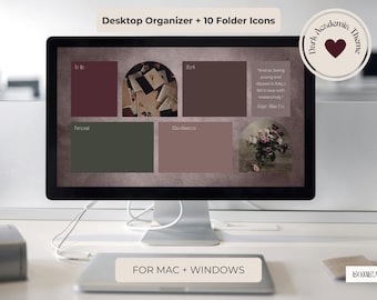 Dark Academia Desktop Wallpaper Organizer: 4K-computerachtergrond + mappictogrammen (digitale download)