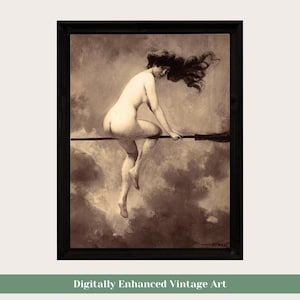 Vintage Witch On Broom Print: Victorian Gothic Decor (Digital Download)