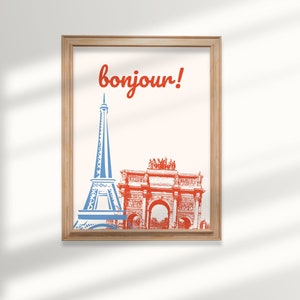 Eiffel Tower Bonjour Print: French Travel Art (Digital Download)