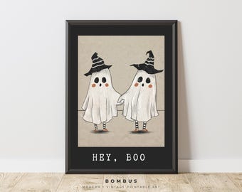 Cute Ghost Couple Print, Halloween Spooky Art (Digital Download)