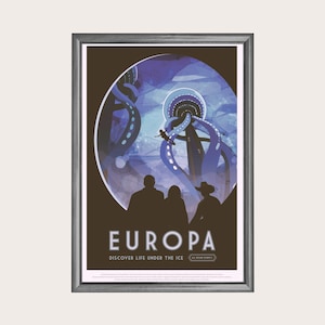 Europa poster, NASA visions of future, retro futurism print, NASA JPL poster, nasa art download, space poster retro, retro space print