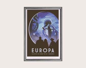 Europa Moon Retro Space Travel Poster, NASA Art Print (Digital Download)