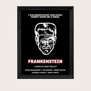 Mary Shelley Frankenstein book poster, Frankenstein gift, Frankenstein poster download, Mary Shelley print, literary classics prints