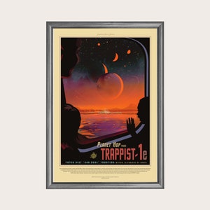 Trappist NASA poster, retro space wall art, retro futurism poster, retro space art, outer space poster, NASA digital, nasa Visions of Future