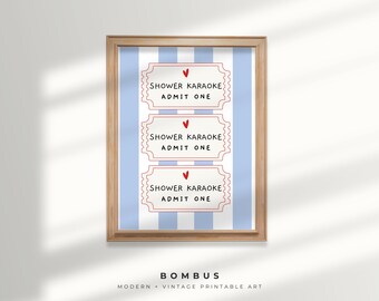Shower Karaoke Ticket Print: Quirky Bathroom Art (Digital Download)
