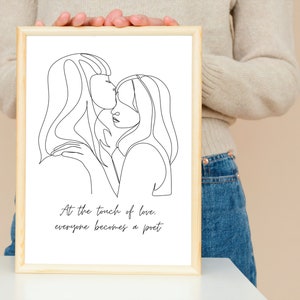 Impresión de arte sáfico digital, cartel sáfico, impresión de arte de línea lésbica, amantes lesbianas, cartel de amor lésbico, impresión de arte wlw, arte de línea gay