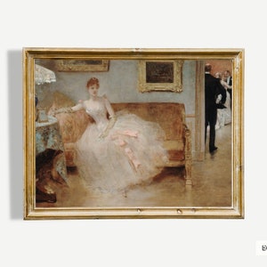 Klassisches Ölgemälde mit sanften neutralen Farben, Balletcore Wandkunst, kokette Raumdekoration, weiche Mädchenästhetik, Girlie Wandkunst