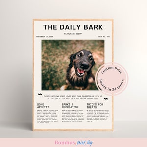 Custom dog magazine poster, personalized pet digital download, dog newspaper print
