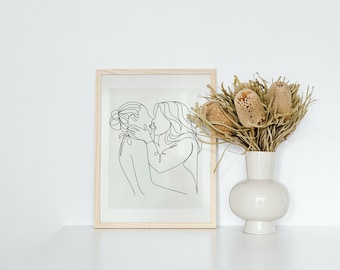 Sapphic Couple Line Art Print, WLW, Minimalist Decor (Digital Download)