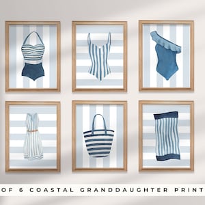 Coastal Swimsuit Art Print Set: Vintage Navy Watercolor (Digital Download)