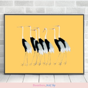 Japanese cranes wall art print, bird art digital download, crane printable art, preppy room decor