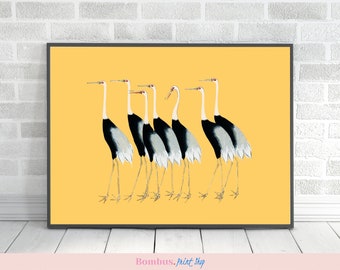Japanese Crane Wall Art Print: Vintage Bird Painting (Digital Download)