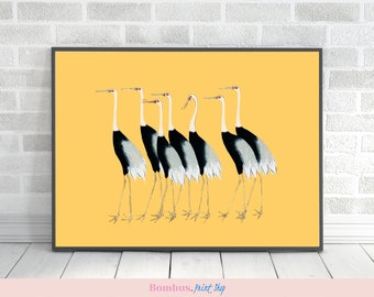 Japanese cranes wall art print, bird art digital download, crane printable art, preppy room decor