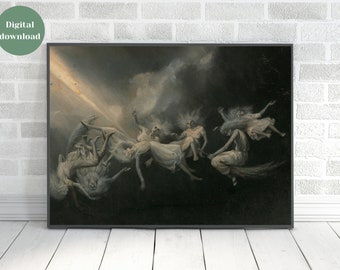 Vintage Witch Oil Painting Print, Dark Academia Gothic Wall Art (Digital Download)