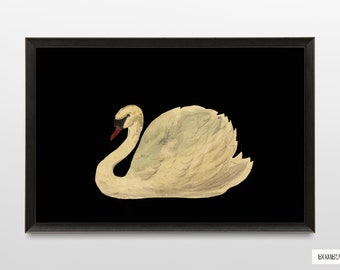 Vintage swan print download for farmhouse nursery or French country decor, mute swan famous painting