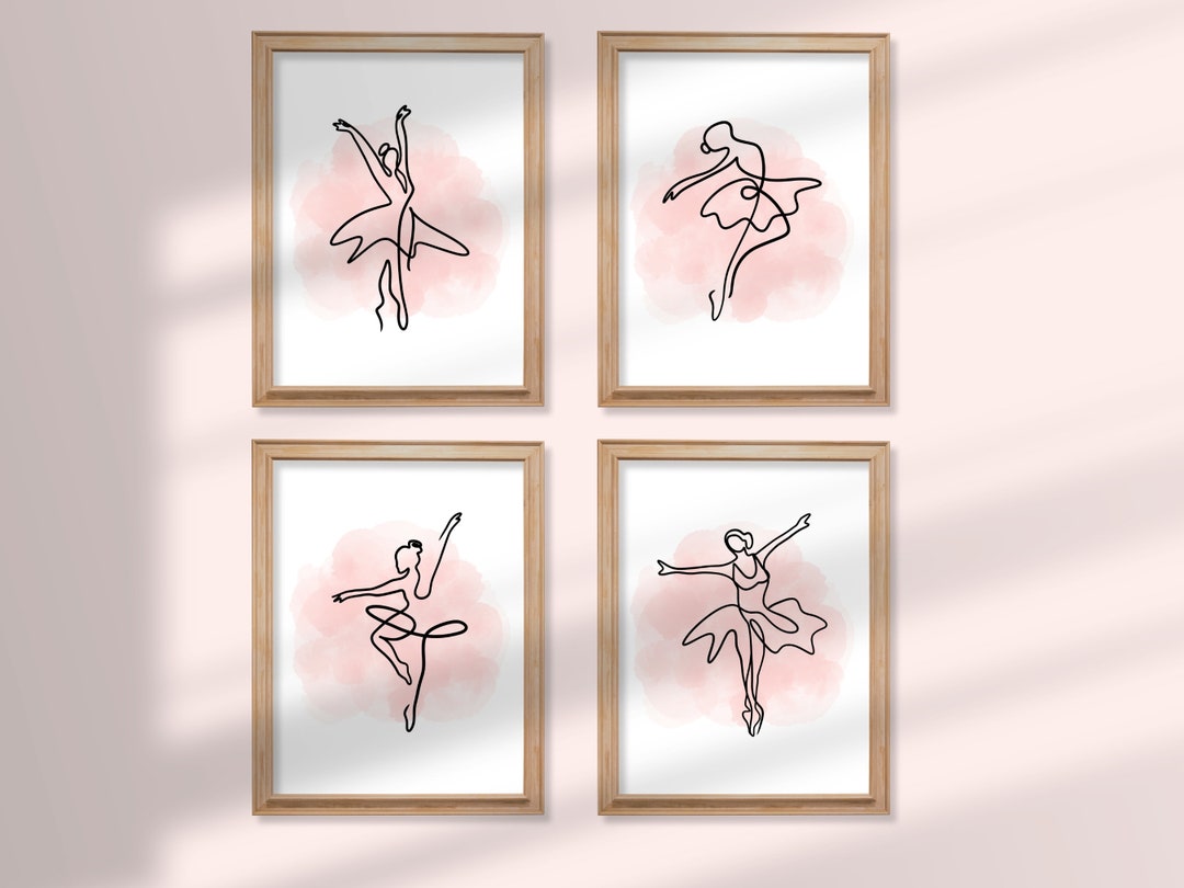 Ballet Line Art Print SET OF 4, Pink Girls Room Decor, Balletcore Wall ...