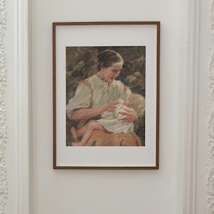 Vintage woman portrait, mother and baby artwork, motherhood print, lactation consultant gift