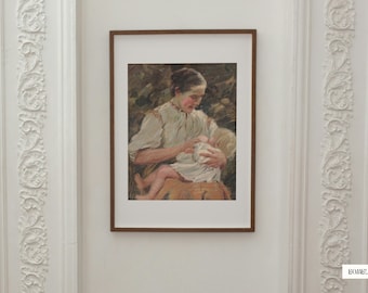 ヴィンテージの女性の肖像画、母親と赤ちゃんのアートワーク、母性プリント、授乳コンサルタントへのギフト