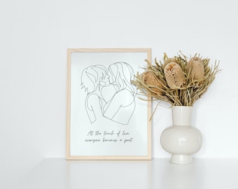 Lesbian Couple Line Art Print: Minimalist Sapphic Wall Decor (Digital Download)