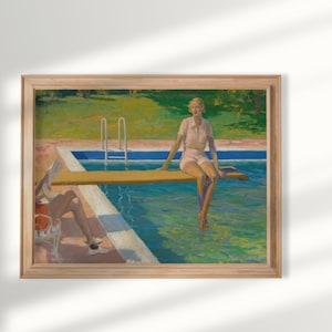 Palm Springs pool art, retro swimming pool poster, by the pool print, aesthetic summer decor, poolside wall art, colorful summer print