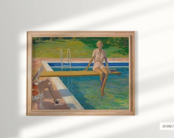 Palm Springs Pool Art Print, Retro Summer Decor (Digital Download)