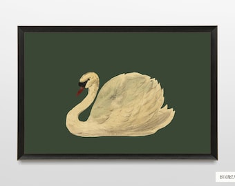 Antique swan print download for farmhouse nursery or French country decor, sage green wall art
