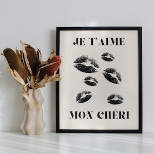 French quote print, je taime artwork, i love you poster, typography poster, french quotes
