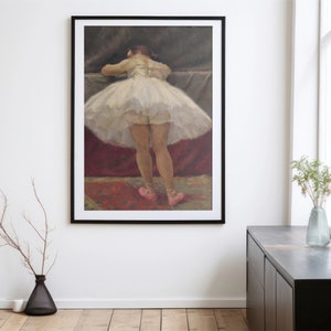 Ballerina print for nursery or coquette room decor, instant download vintage oil painting print, soft tone neutral art, balletcore aesthetic
