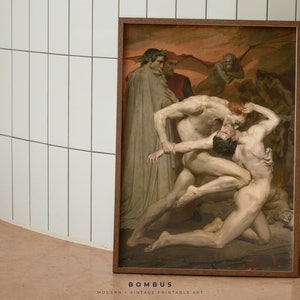 Dante and Virgil in hell vintage oil painting, macabre art, Dantes Inferno print, dark academia decor, gothic artwork