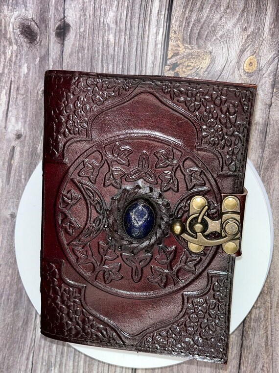 thumbnail image 2 of Embossed Handmade Leather Blue Stone Unlined Journal Travel Diary Notebook | Seychelles 2 of 11