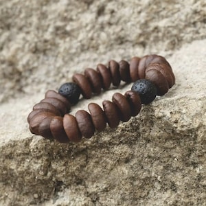 Armband koffieboon - armband natuurlijke koffie - armband zwarte lavasteen - armband vervaardigde koffie