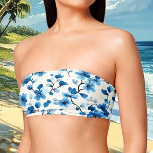 Recycled Flower Pattern Print Bandeau Bikini Top, Floral Print Bikini Top, Swimwear for Women, Eco Friendly Swimwear, Birthday Gift Idea