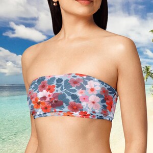 Recycled Flower Pattern Print Bandeau Bikini Top, Floral Print Bikini Top, Swimwear for Women, Eco Friendly Swimwear, Birthday Gift Idea