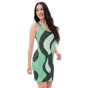 Snake Print Bodycon Dress: Stretch Microfiber, Beach to Street