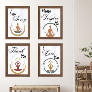 Bohemian Ho&#39;oponopono Mantra Wall Art - Set of 4 Digital Prints for Healing, Forgiveness and Meditation