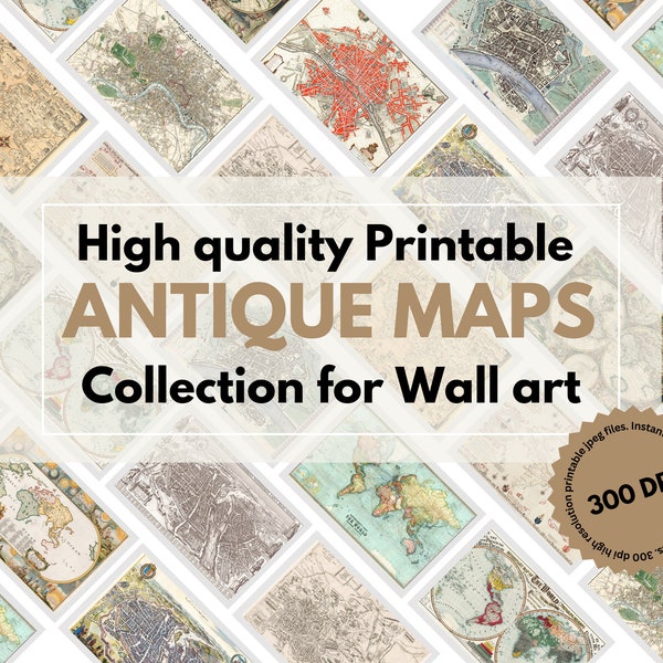 High quality Printable Antique Maps Collection for Wall art | Vintage World Maps, Grunge Maps, Printable, Commercial Use, Instant Download