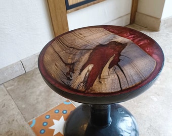 tabouret bas 35 cm, fer, bois, epoxy