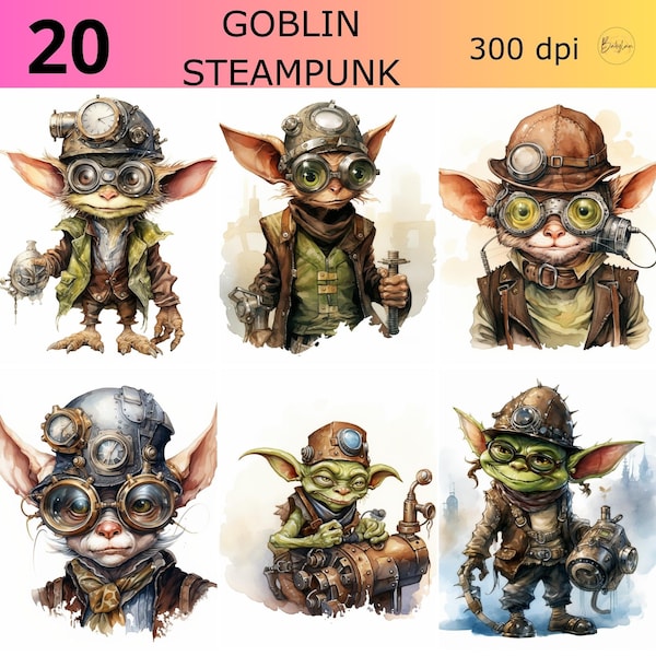 Steampunk GOBLINS clipart bundle, Steampunk art illustrations, Antique GOBLIN clipart, Victorian png, Mechanical art