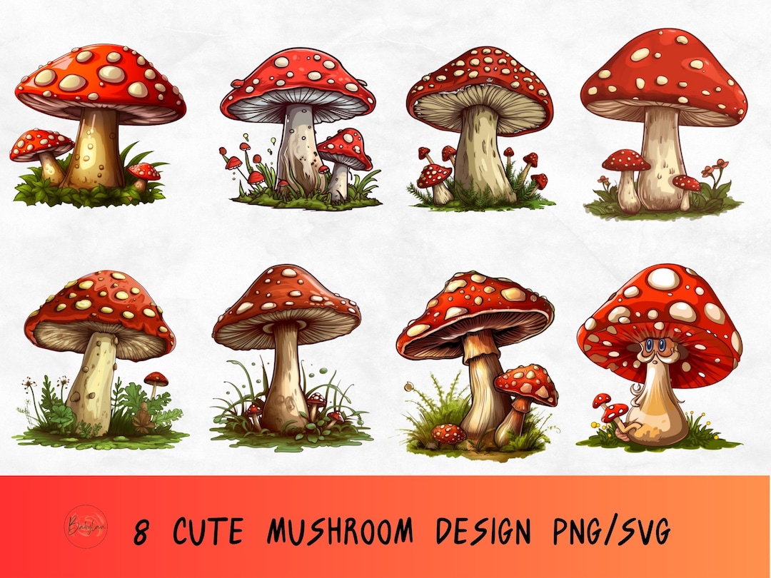 Floral Mushroom Svg Bundle, Cute Mushroom Svg, Magic Forest Png, Fungus
