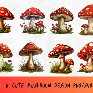 Floral Pilz svg Bundle, süße Pilz svg, Zauberwald png, Fungus Clip Art Design, Aquarell Pilz ClipArt Bild 1