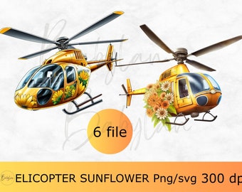 Floral Elicopter svg Bundle, Aquarell Sonnenblume Clipart, Sonnenblume-Elikopter-Design, botanische Luftfahrt png,floral png