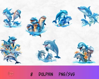 Delfin svg Bundle, süße Delfin svg, Ozean Tiere png, Ozean Thema Design, Meerestiere png, Cartoon Fisch ClipArt