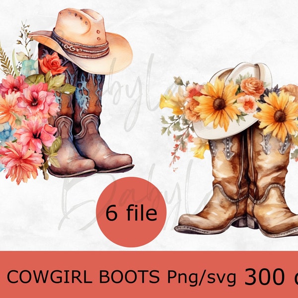 Cowgirls boots svg, watercolor cow girl png, watercolor flower clip art, flower bouquet png, botanical clip art