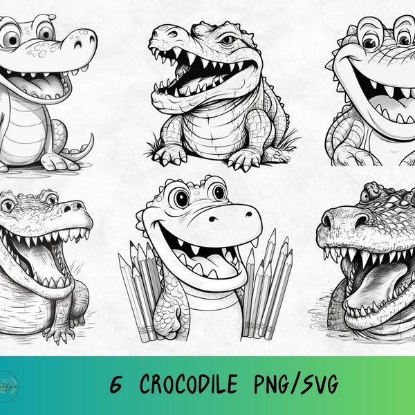 Paquete de svg de cocodrilo, cocodrilo lindo Svg, fauna africana, diseño de tema Safari, fauna png, reptil de dibujos animados png
